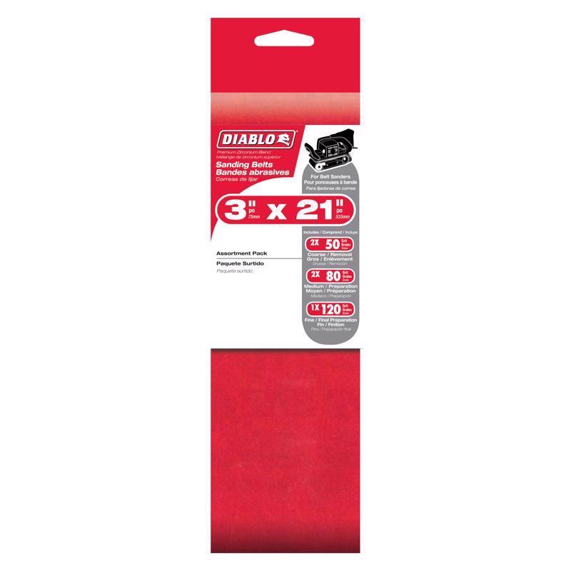Diablo 21 in. L X 3 in. W Premium Zirconium Blend Abrasive Sanding Belt Assorted Grit Assorted 5 pk
