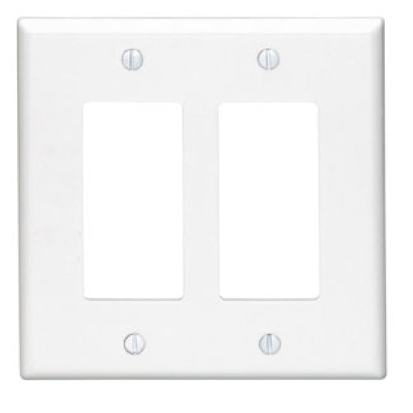 Leviton 80609-W Wallplate, 3-1/8 in L, 4.94 in W, 2-Gang, Thermoset Plastic, White, Smooth