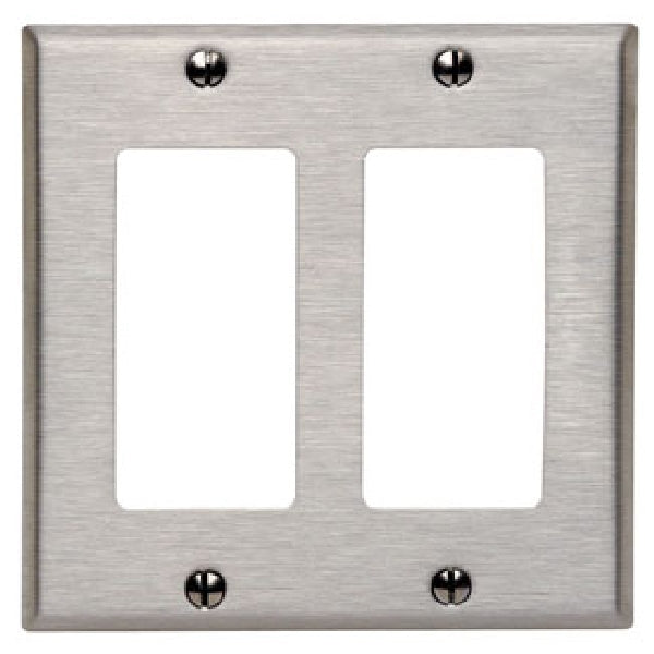 Leviton 84409-000 Wallplate, 4.56 in L, 4-1/2 in W, 2-Gang, Stainless Steel, Stainless Steel, Brushed