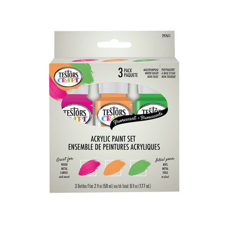 Testors Fluorescent Assorted Craft Paint Interior 6 oz, Pack of 6
