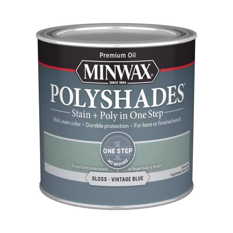 Minwax PolyShades Semi-Transparent Gloss Vintage Blue Stain/Polyurethane Finish 1/2 pt, Pack of 4