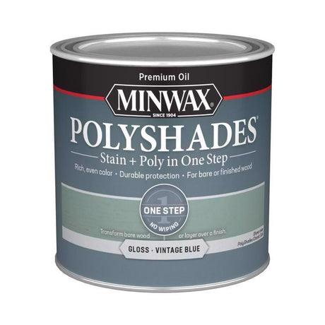 Minwax PolyShades Semi-Transparent Gloss Vintage Blue Stain/Polyurethane Finish 1/2 pt, Pack of 4