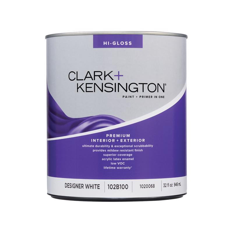 Clark+Kensington High-Gloss Designer White Premium Paint Exterior and Interior 1 qt, Pack of 4