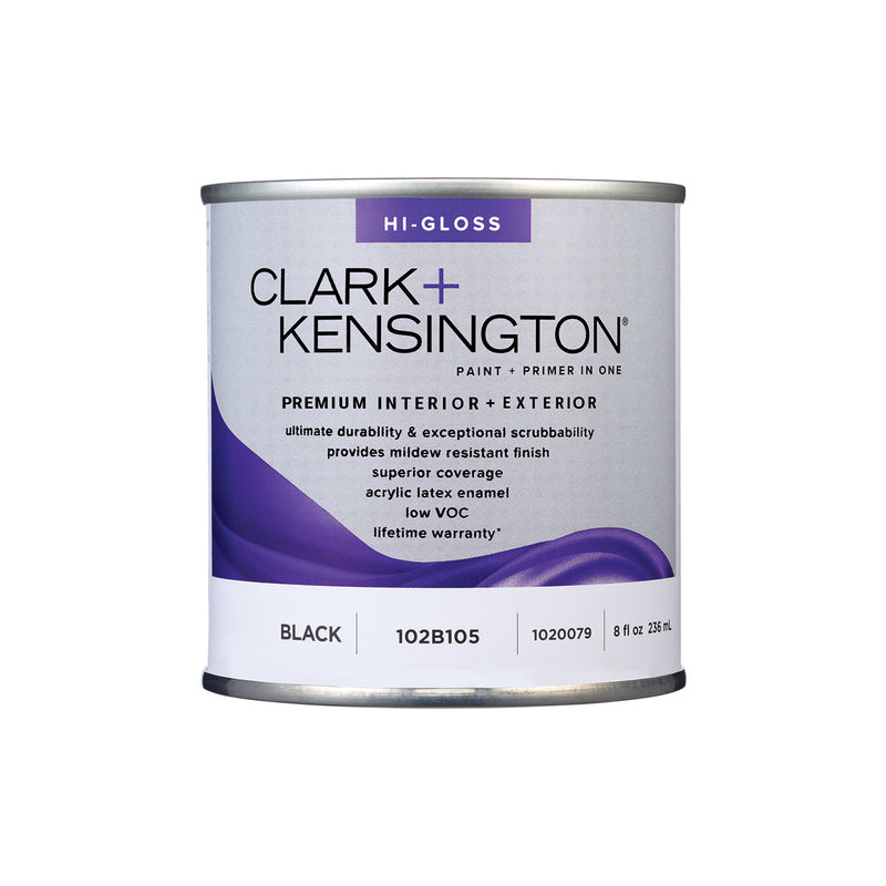 Clark+Kensington High-Gloss Black Premium Paint Exterior and Interior 1/2 pt, Pack of 6
