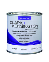 Clark+Kensington High-Gloss Black Premium Paint Exterior and Interior 1/2 pt, Pack of 6