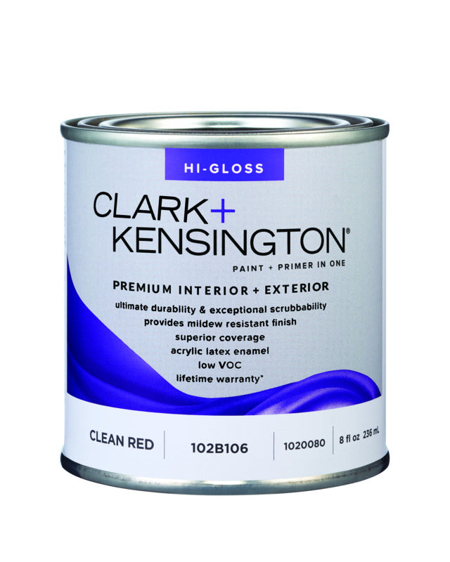 Clark+Kensington High-Gloss Clean Red Premium Paint Exterior and Interior 1/2 pt, Pack of 6