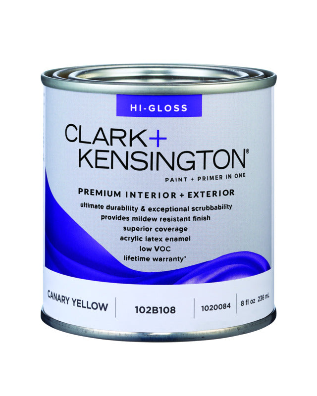 Clark+Kensington High-Gloss Canary Yellow Premium Paint Exterior and Interior 1/2 pt, Pack of 6