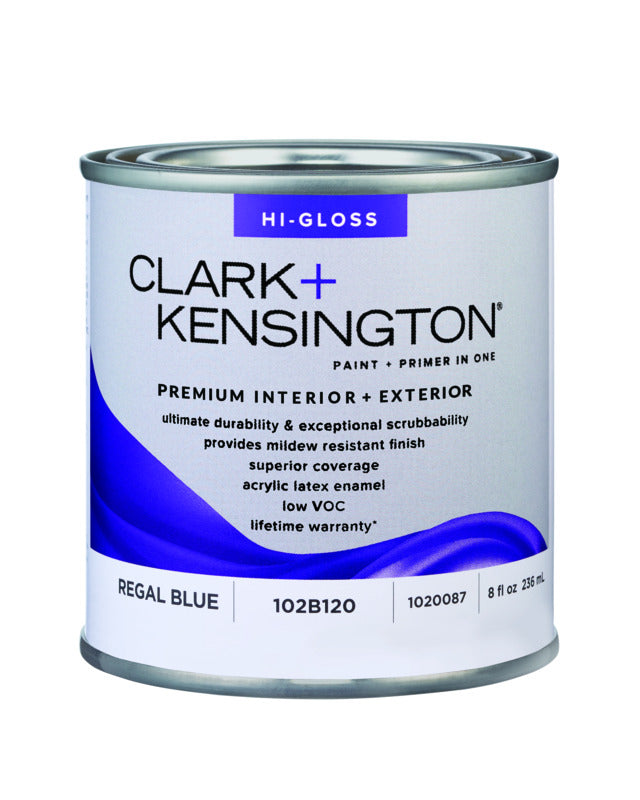 Clark+Kensington High-Gloss Regal Blue Premium Paint Exterior and Interior 1/2 pt, Pack of 6