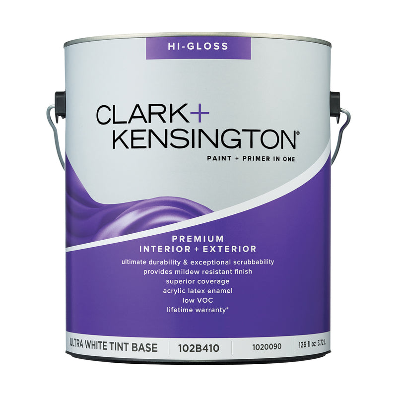 Clark+Kensington High-Gloss Tint Base Ultra White Base Premium Paint Exterior and Interior 1 gal, Pack of 4