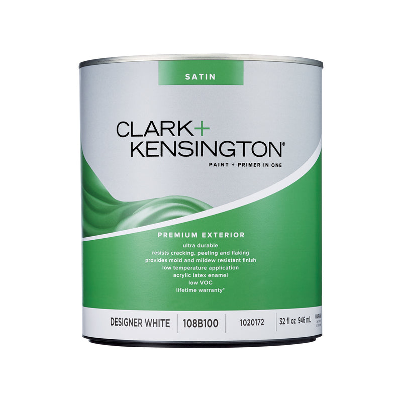 Clark+Kensington Satin Designer White House & Trim Paint & Primer Exterior 1 qt, Pack of 4