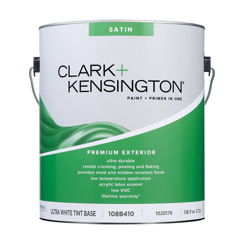Clark+Kensington Satin Tint Base Ultra White Base Exterior Paint and Primer Exterior 1 gal, Pack of 4