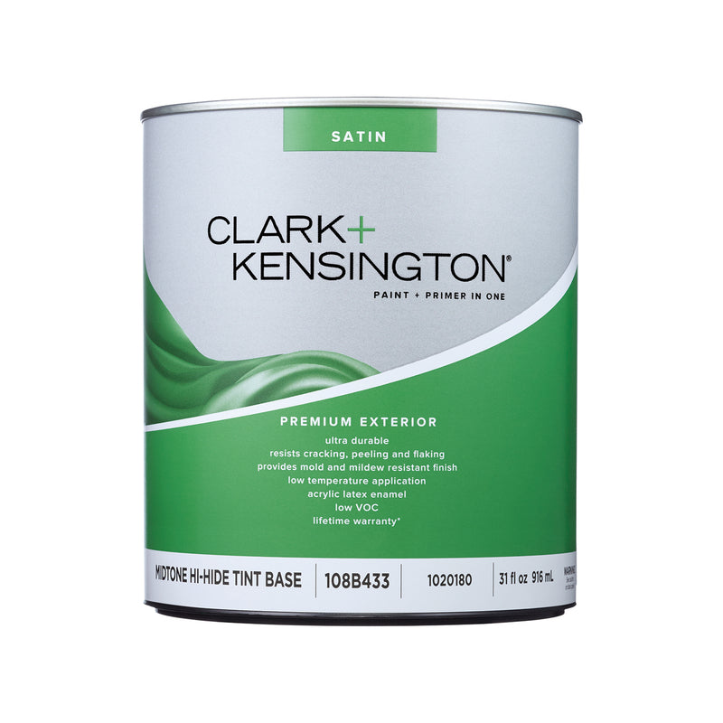 Clark+Kensington Satin Tint Base Mid-Tone Base Exterior Paint and Primer Exterior 1 qt, Pack of 4