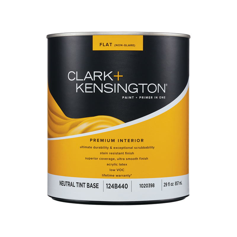 Clark+Kensington Flat Tint Base Neutral Base Paint and Primer Interior 1 qt, Pack of 4