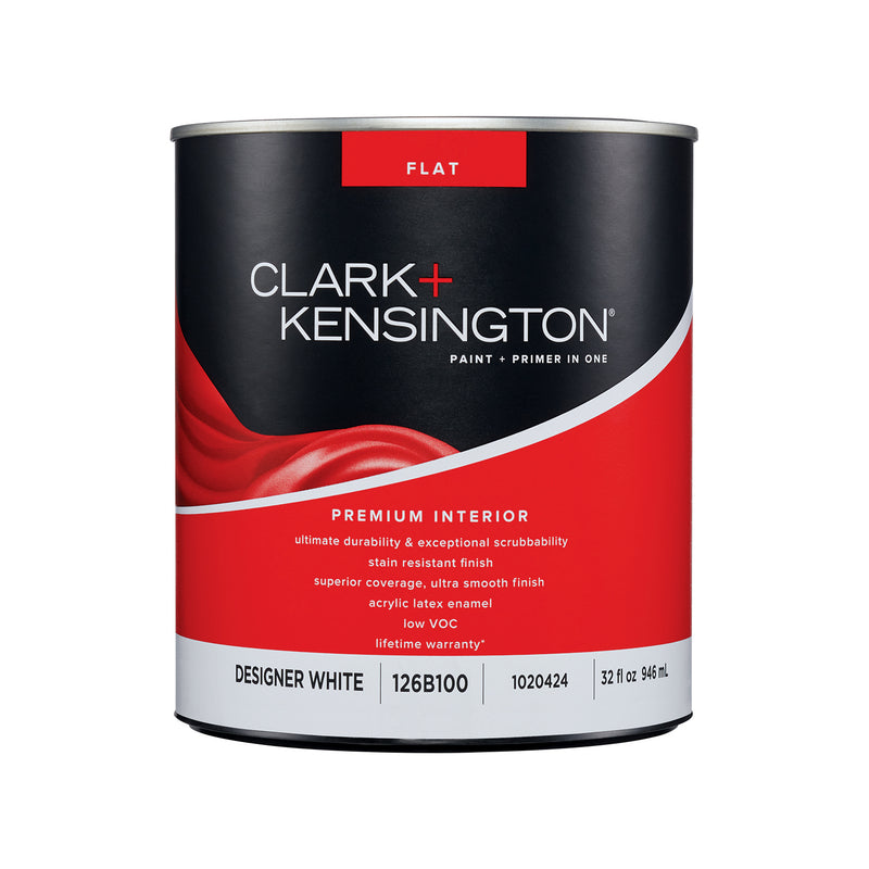 Clark+Kensington Flat Designer White Paint + Primer Interior 1 qt, Pack of 4