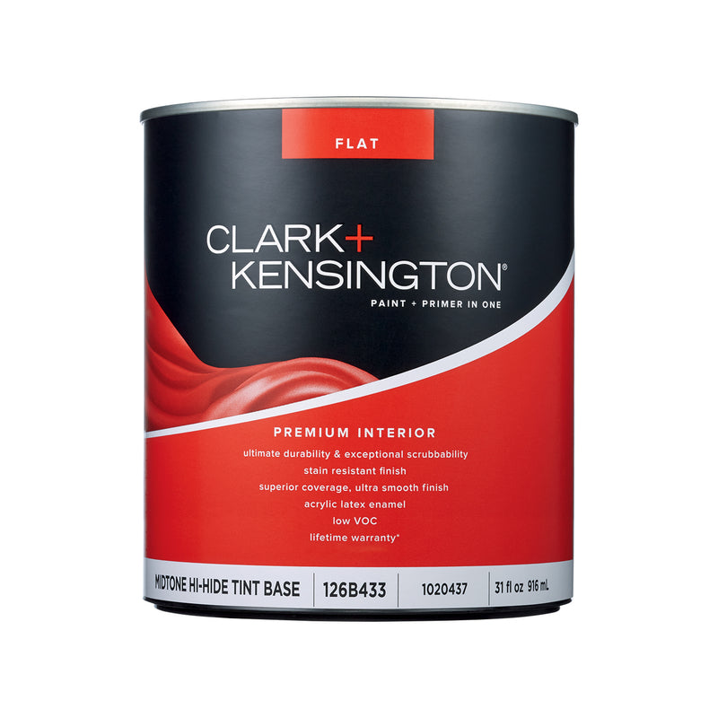 Clark+Kensington Flat Tint Base Mid-Tone Base Paint + Primer Interior 1 qt, Pack of 4