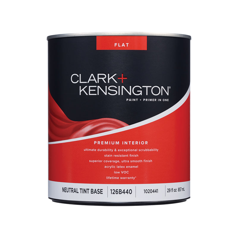 Clark+Kensington Flat Tint Base Neutral Base Paint + Primer Interior 1 qt, Pack of 4