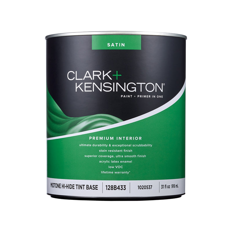 Clark+Kensington Satin Tint Base Mid-Tone Base Paint + Primer Interior 1 qt, Pack of 4