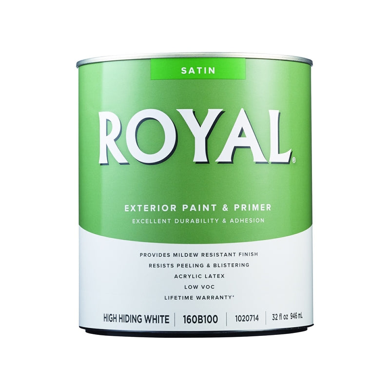 Royal Satin High Hiding White Paint Exterior 1 qt, Pack of 4