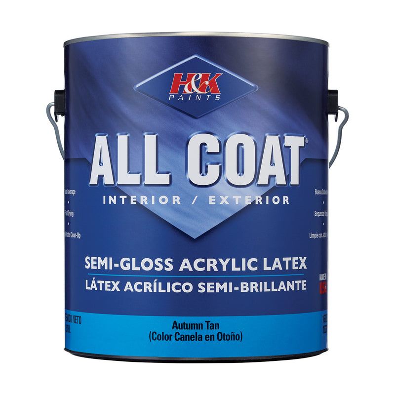 H&K Paints All-Coat Semi-Gloss Autumn Tan Water-Based Paint Exterior and Interior 1 gal, Pack of 4