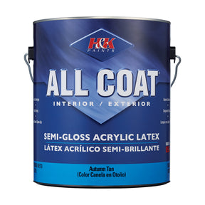 H&K Paints All-Coat Semi-Gloss Autumn Tan Water-Based Paint Exterior and Interior 1 gal, Pack of 4