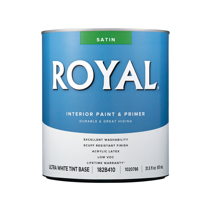 Royal Satin Tint Base Ultra White Base Paint Interior 1 qt, Pack of 4