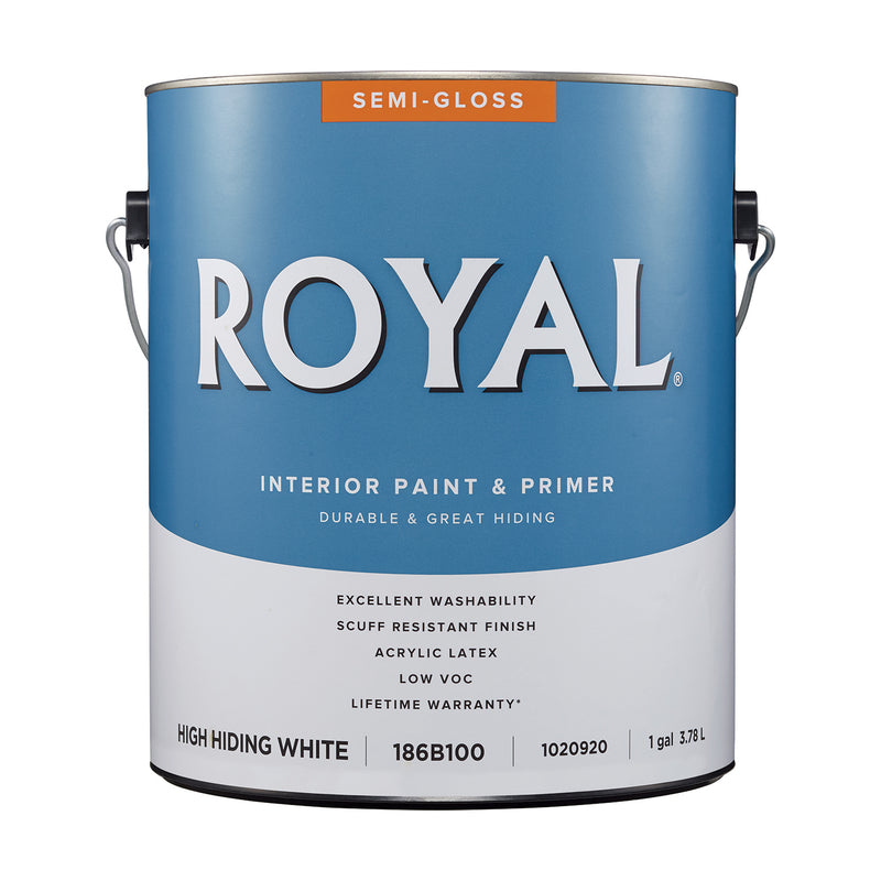Royal Semi-Gloss High Hiding White Paint Interior 1 gal, Pack of 4