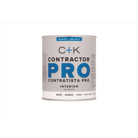 C+K Contractor Pro Eggshell White Water-Based Paint Interior 1 qt, Pack of 4