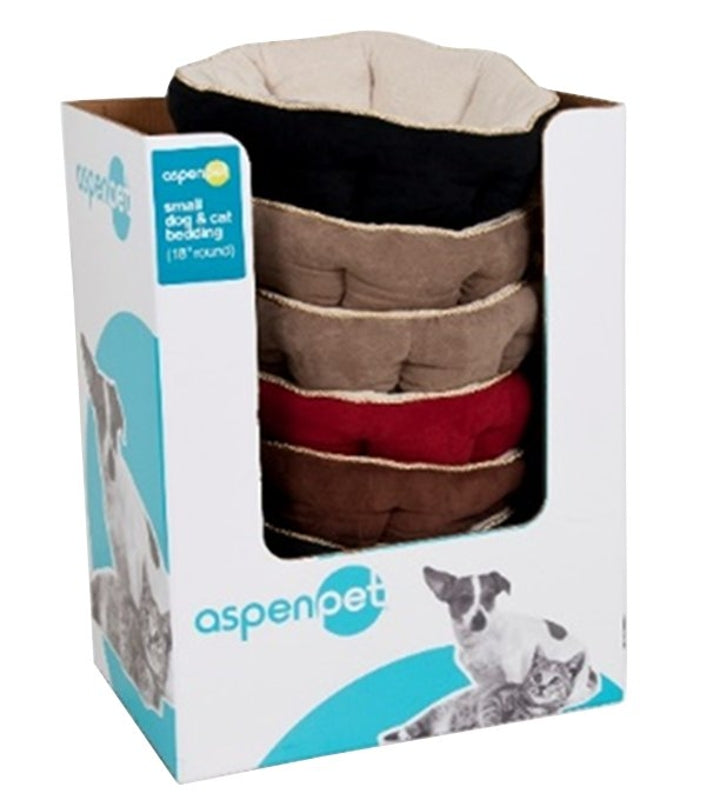 Aspenpet 26947/26542 Pillow Pet Bed, 18 in L, 18 in W, Round, Polyester Fill, Fabric, Assorted, Pack of 16