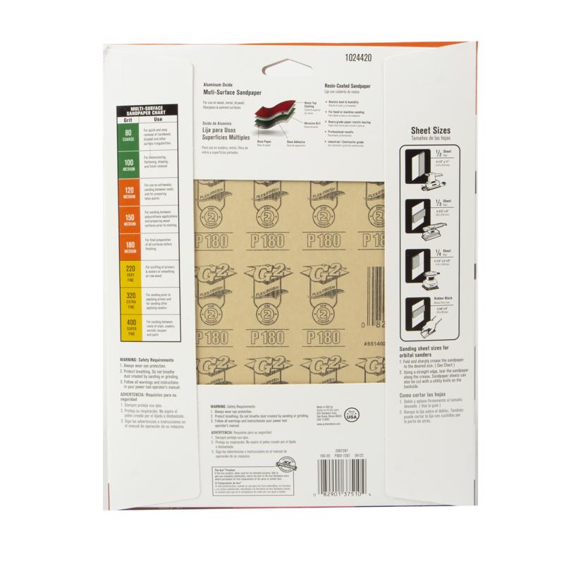 Ace 11 in. L X 9 in. W 180 Grit Aluminum Oxide All Purpose Sandpaper 15 pk