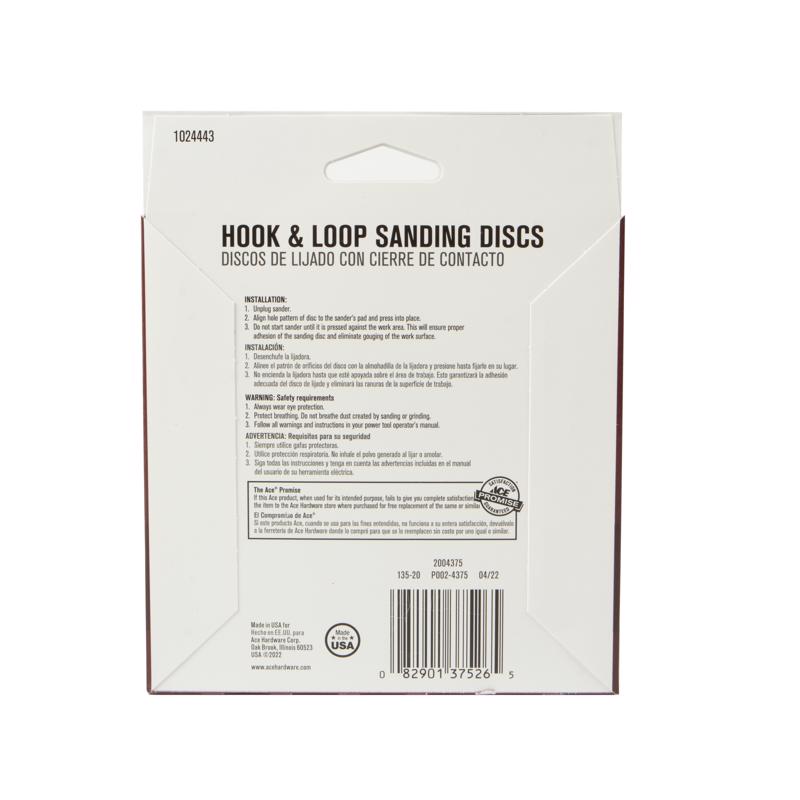 Ace 5 in. Aluminum Oxide Hook and Loop Sanding Disc 40 Grit Coarse 15 pk