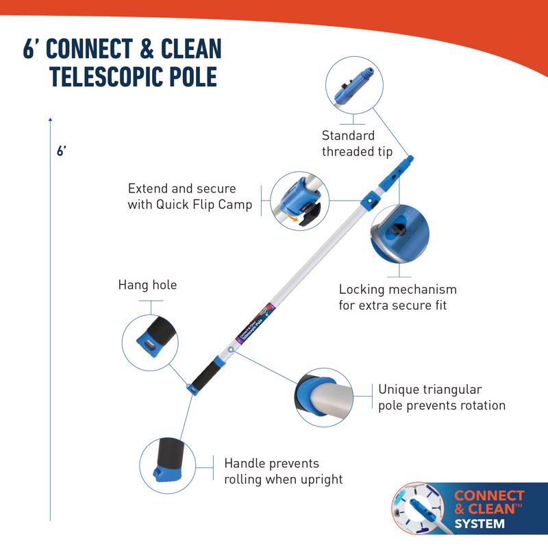 Unger Telescoping 6 ft. L X 2 in. D Aluminum Extension Pole Blue/White