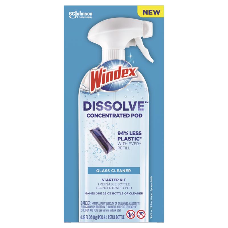 Windex Dissolve 00398 Concentrated Cleaner Starter Kit, Dissolve Pod, Solvent-Like, Blue, Pack of 4