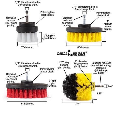 Drillbrush 5 in. W Soft/Medium Bristle Metal Handle Drill Brush Set