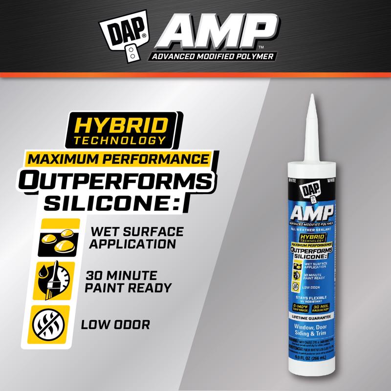 DAP AMP White Polymer Advanced Hybrid Caulk Sealant 9 oz, Pack of 12