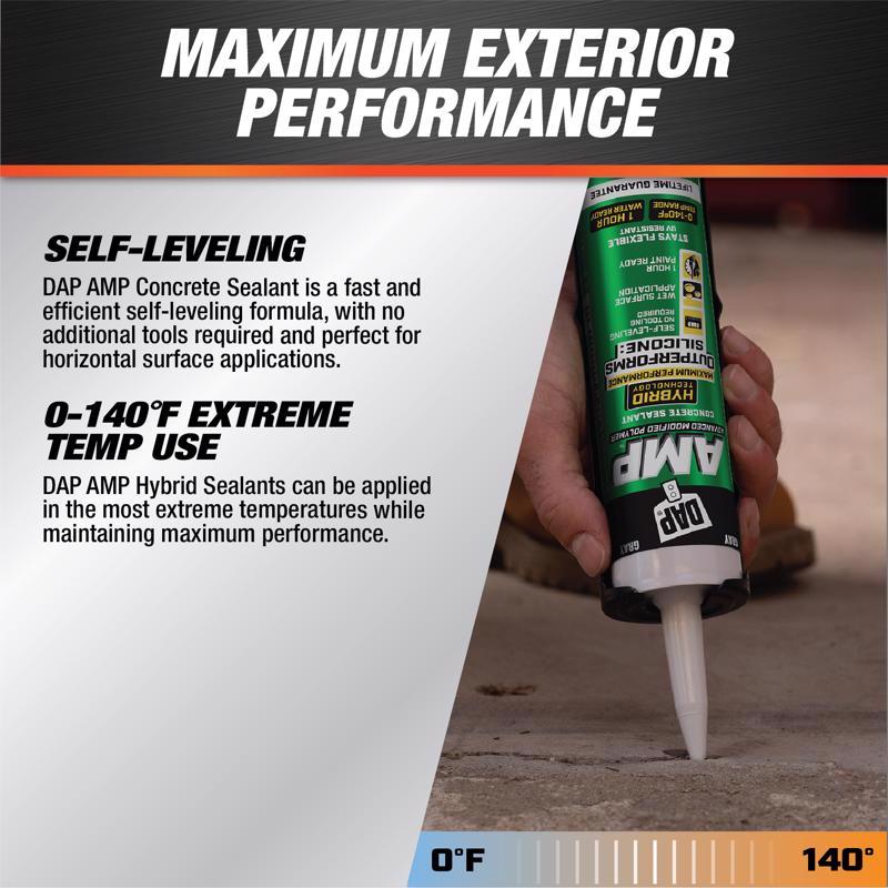 DAP AMP Gray Polymer Advanced Hybrid Self-Leveling Sealant 9 oz, Pack of 12