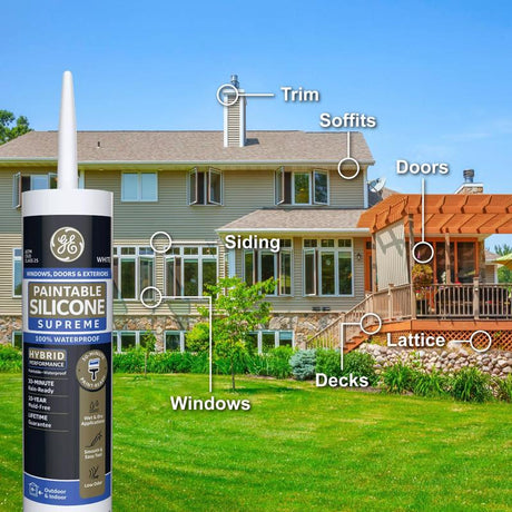 GE White Supreme Silicone Window and Door Caulk Sealant 9.5 oz, Pack of 12