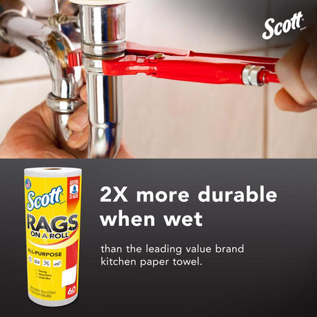 Scott Rags On a Roll Cleaning Cloth 9.4 in. W X 11 in. L 60 sheet 1 pk, Pack of 12