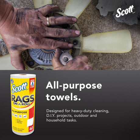 Scott Rags On a Roll Cleaning Cloth 9.4 in. W X 11 in. L 60 sheet 1 pk, Pack of 12