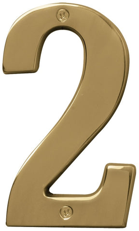 Hy-Ko BR-51PB, Prestige Series BR-51PB/2 House Number, Character: 2, 5 in H Character, Solid Brass, Pack of 3