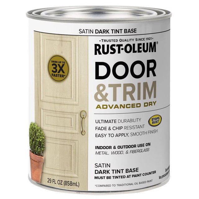 Rust-Oleum Stops Rust Satin Dark Tint Base Door Paint Exterior and Interior 1 qt, Pack of 2