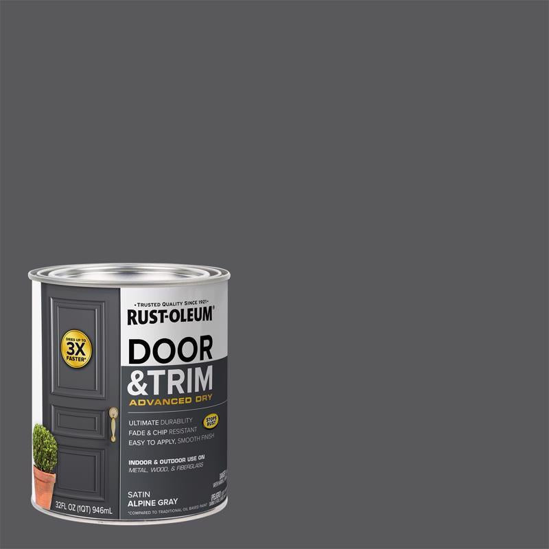 Rust-Oleum Stops Rust Satin Alpine Gray Water Base Door Paint Exterior and Interior 1 qt, Pack of 2