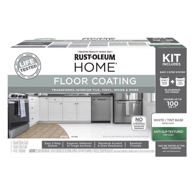 Rust-Oleum HOME Anti-Slip Textured White Tint Base Floor Coating Kit 1 qt, Pack of 2