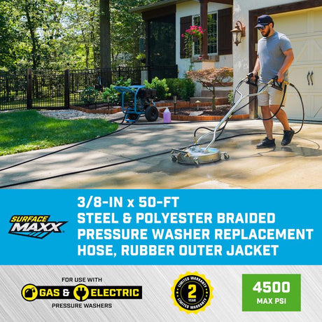 SurfaceMaxx 3/8 in. D X 50 ft. L Steel and Polyester Braided Pressure Washer Hose 4500 psi