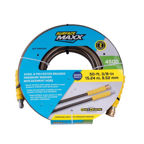 SurfaceMaxx 3/8 in. D X 50 ft. L Steel and Polyester Braided Pressure Washer Hose 4500 psi