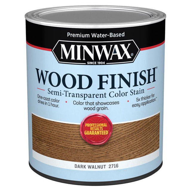 Minwax Wood Finish Water-Based Semi-Transparent Dark Walnut Water-Based Wood Stain 1 qt, Pack of 4