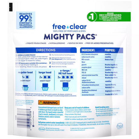All Mighty Pacs Free & Clear Scent Laundry Detergent Pod 25.8 oz 39 pk, Pack of 6