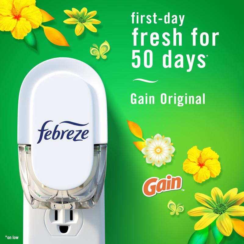 Febreze Plug Gain Original Scent Air Freshener Oil Refill 0.87 oz Liquid 1 pk, Pack of 8