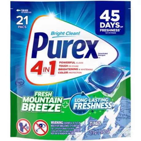 Purex Mountain Breeze Scent Laundry Detergent Pod 11.1 oz 21 pk, Pack of 6