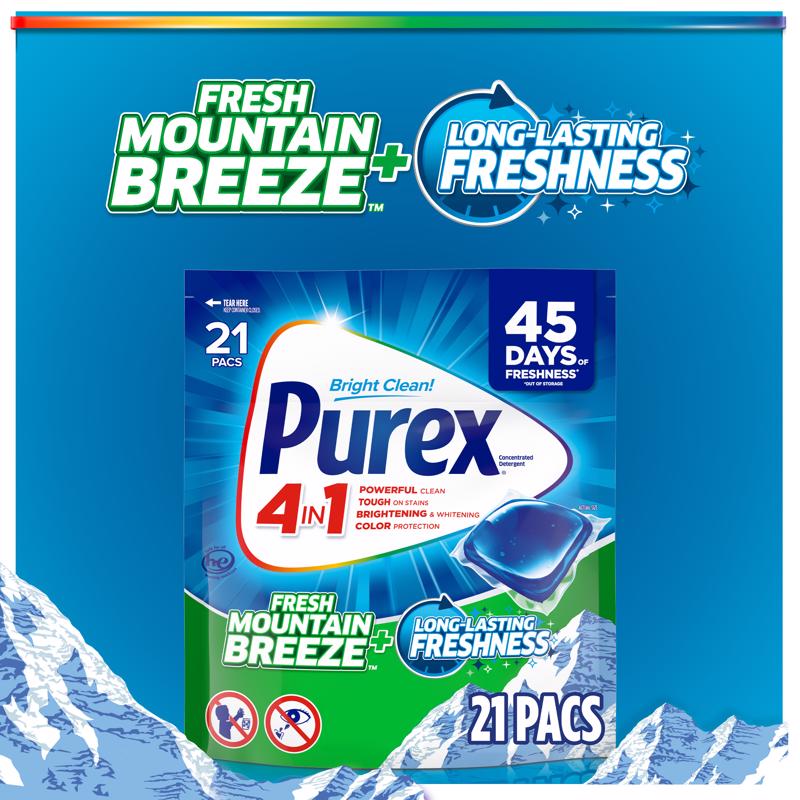 Purex Mountain Breeze Scent Laundry Detergent Pod 11.1 oz 21 pk, Pack of 6