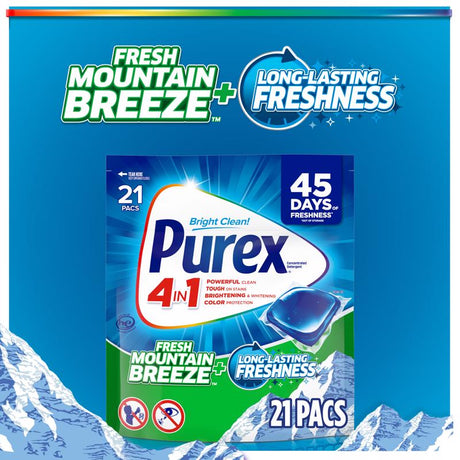 Purex Mountain Breeze Scent Laundry Detergent Pod 11.1 oz 21 pk, Pack of 6